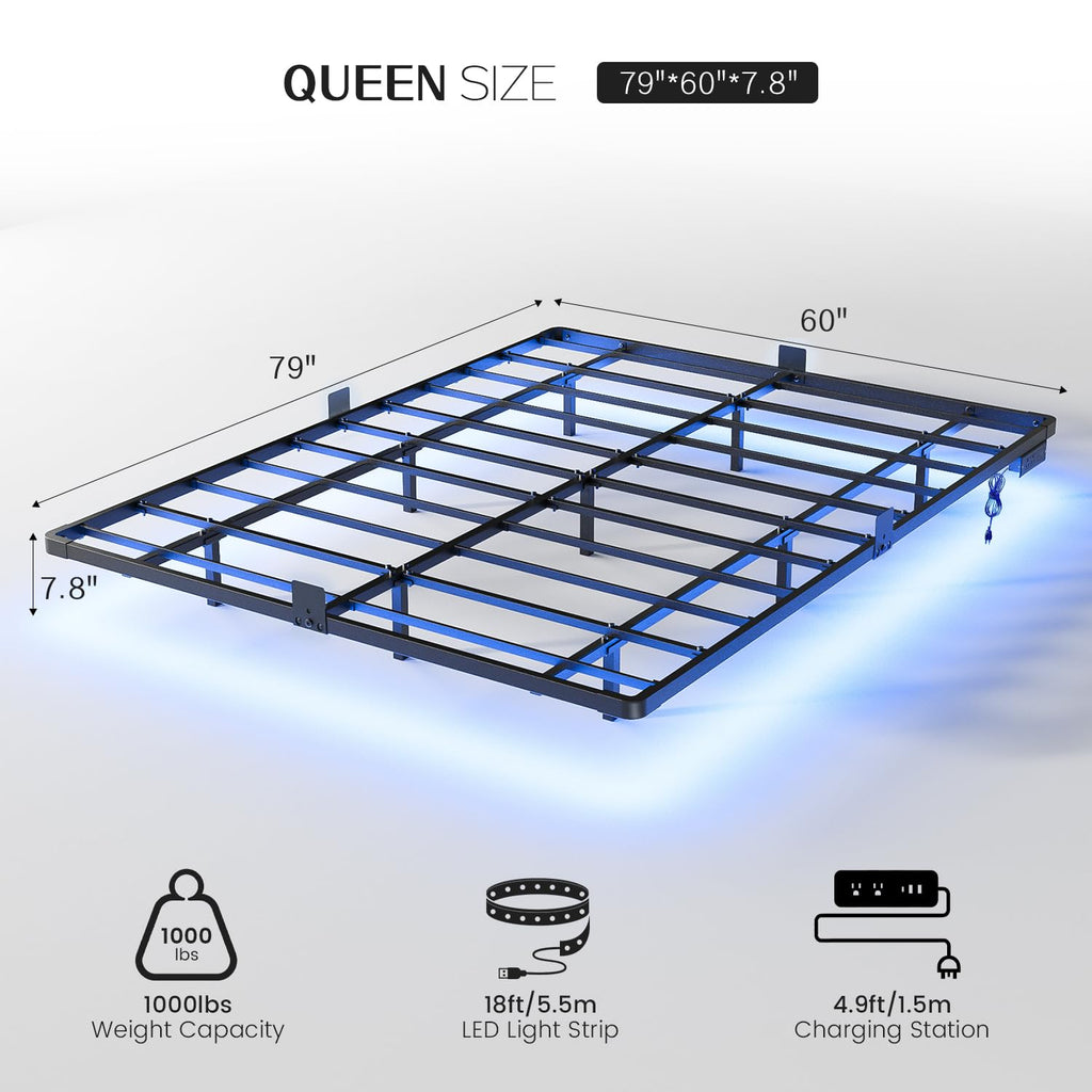 OLEVS Floating Bed Frame Full Size with Smart LED Lights and Charging Station - Modern Metal Platform Bed, Easy Assembly No Box Spring Needed
