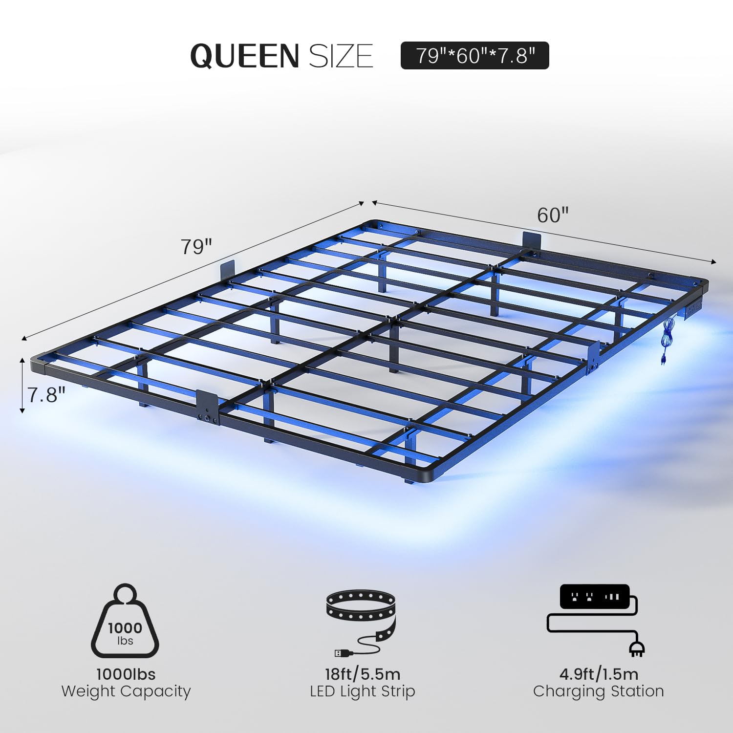 OLEVS Floating Bed Frame Full Size with Smart LED Lights and Charging Station - Modern Metal Platform Bed, Easy Assembly No Box Spring Needed