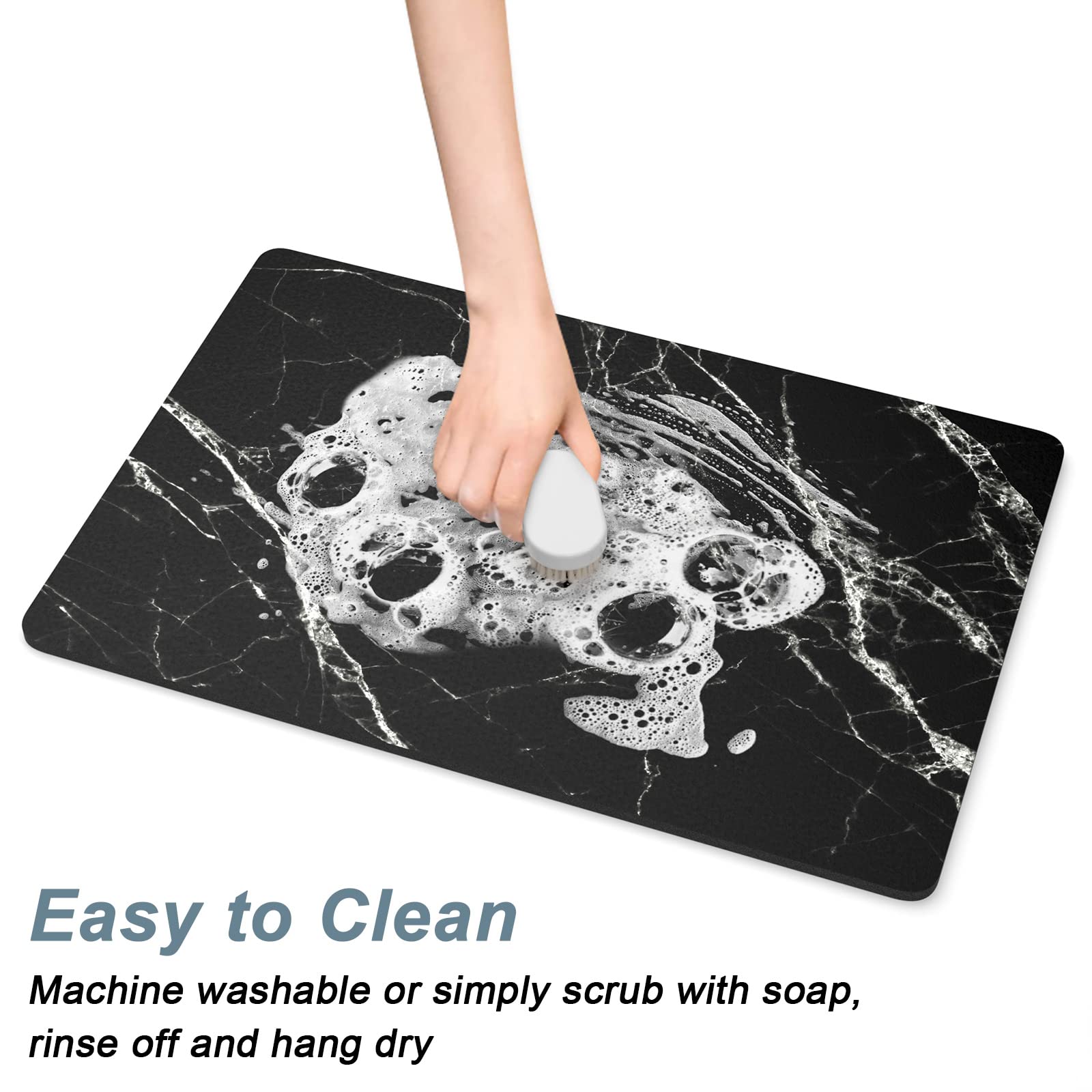 Rnivvi Coffee Mat, 12" x 19" Coffee Bar Mats for Espresso Machine Station Accessories and Organizer, Hide Stain Rubber Backed Absorbent Dish Drying Pad for Kitchen Counter, Cute Bar Decor Pad, Black
