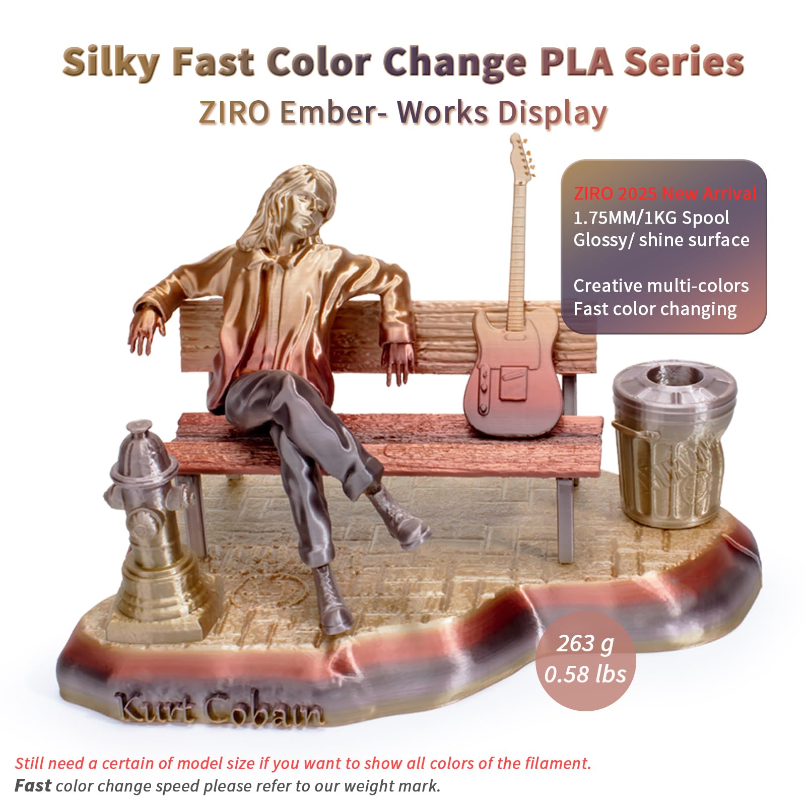 ZIRO Fast Color Change PLA, 1.75mm Color Gradient Filament, Glossy Rainbow PLA Filaments, Fit Most 3D Printer Pen, Shiny Surface 1KG/2.2lbs Spool, Aqua Sky (Silk)