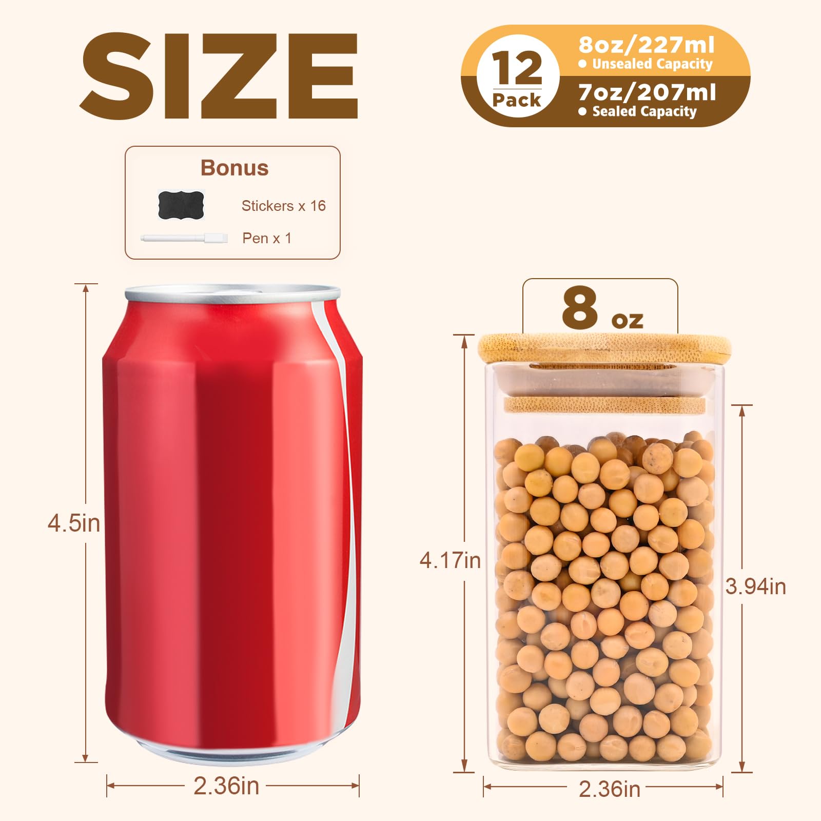 SHOWIN 73oz Glass Pasta Storage Jars, Tall Glass Jars with Bamboo Lids, Spaghetti Container, Set of 3, Kitchen Storage Containers for Pasta, Pantry Organizers
