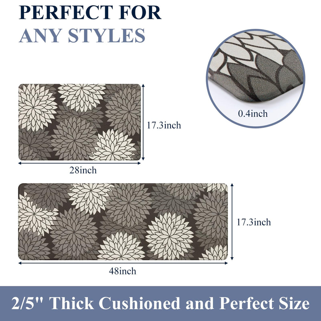 HEBE Anti Fatigue Kitchen Rugs Sets of 2, Non Slip Kitchen Mats for Floor, Waterproof Cushioned Comfort Standing Carpet for Kitchen Sink, Home Office, Laundry Room
