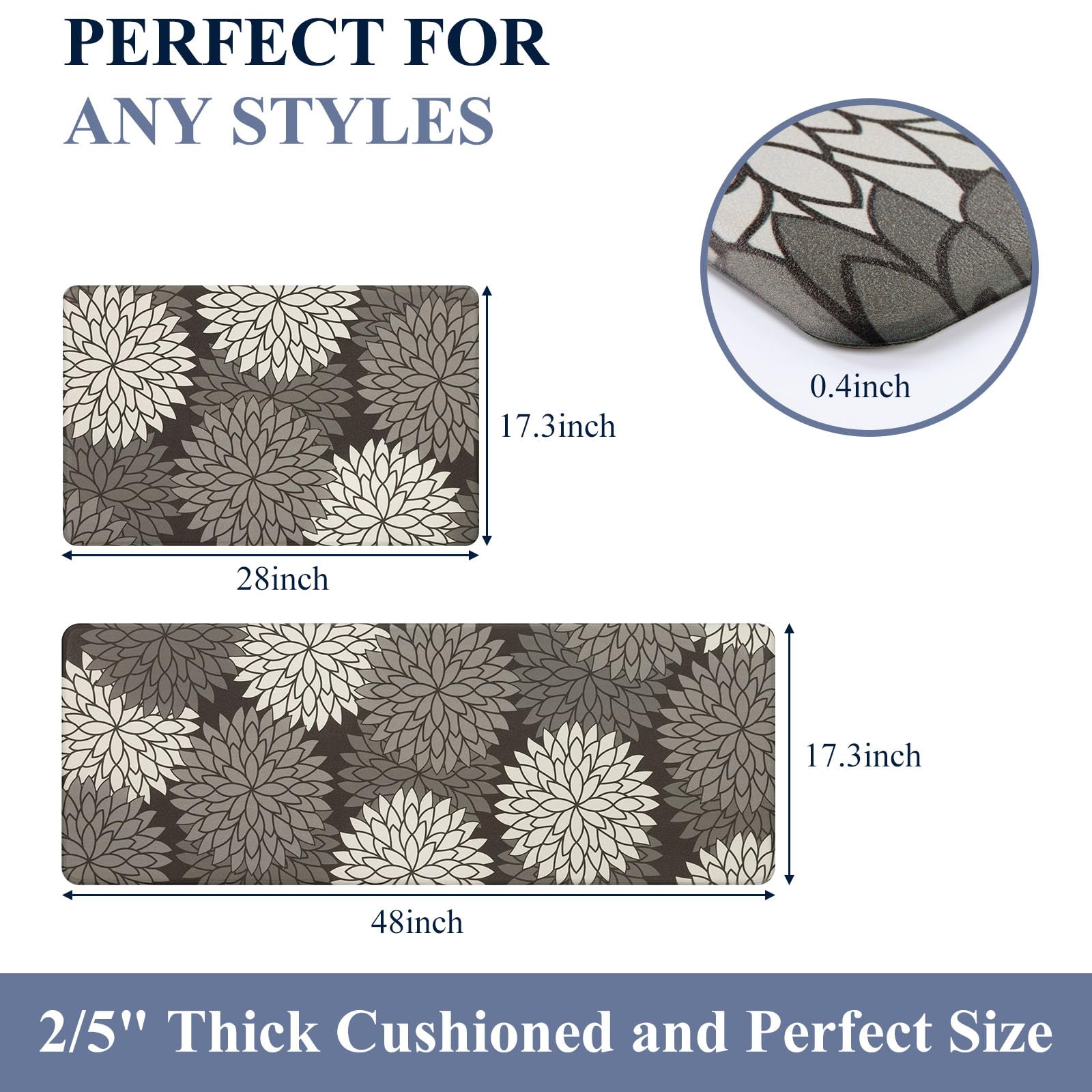 HEBE Anti Fatigue Kitchen Rugs Sets of 2, Non Slip Kitchen Mats for Floor, Waterproof Cushioned Comfort Standing Carpet for Kitchen Sink, Home Office, Laundry Room