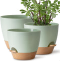 TYMENSH Plant Pots 12/10/9 Inch Set of 3, Self Watering Planters with Drainage Holes and Water Reservoir, Heavy Duty Plastic Flower Pots for Indoor Outdoor Plants, Green
