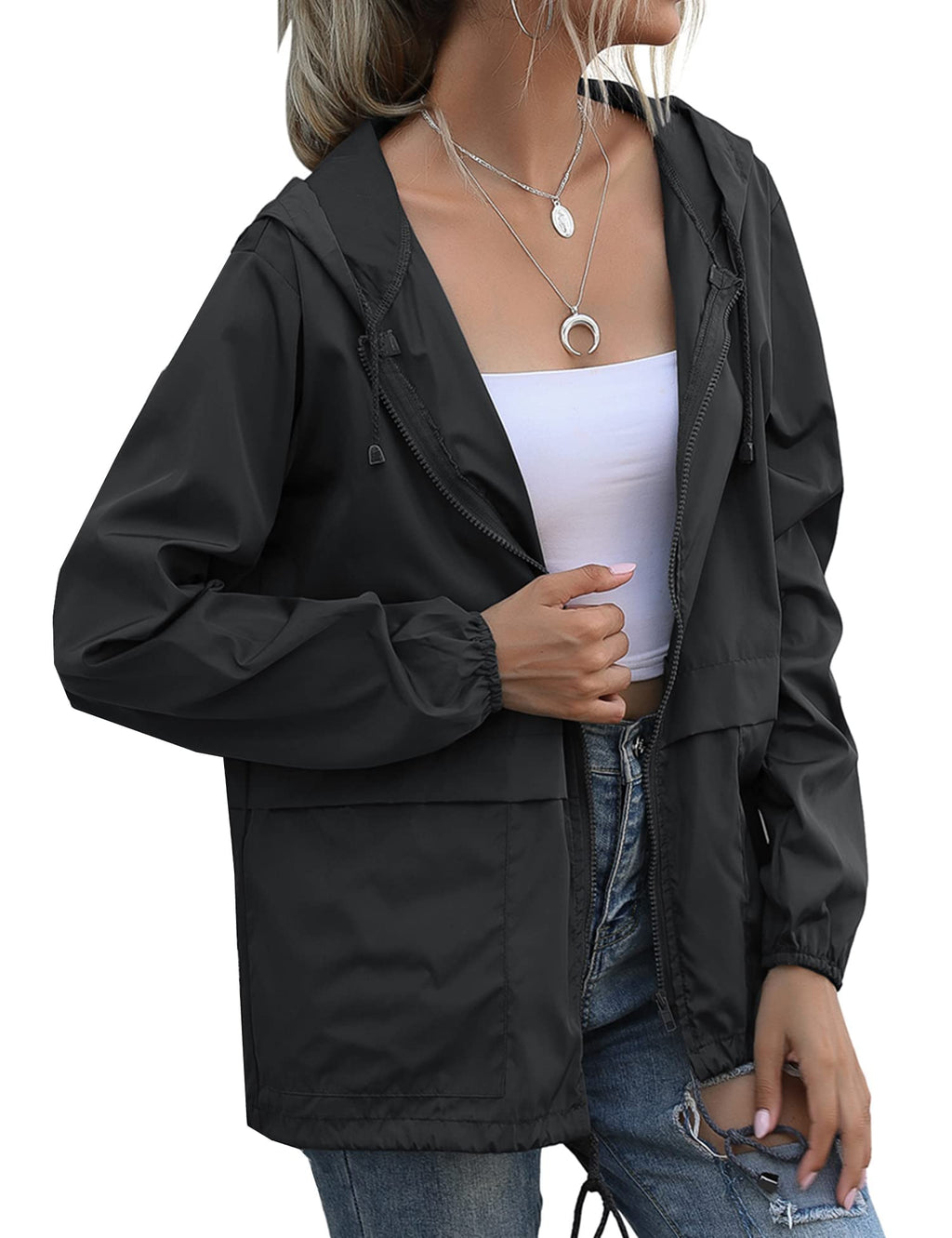 Women's Raincoats Lightweight Waterproof Windproof Adjustable Windbreaker Rain Jackets Hooded with Pockets S-XXL