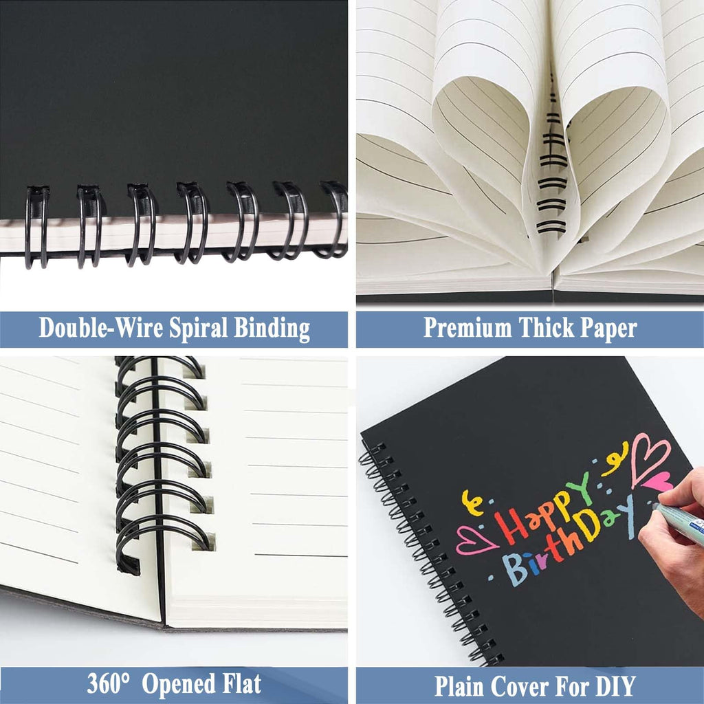 4Pack Small Spiral Notebook A5, 8.25x5.5” 120 Lined Pages Black & Red Wide Ruled Spiral Journal Bulk Blank Kraft Cover Spiral Bound Notebook & Writing Pads for Home Office Meeting Work Note Taking