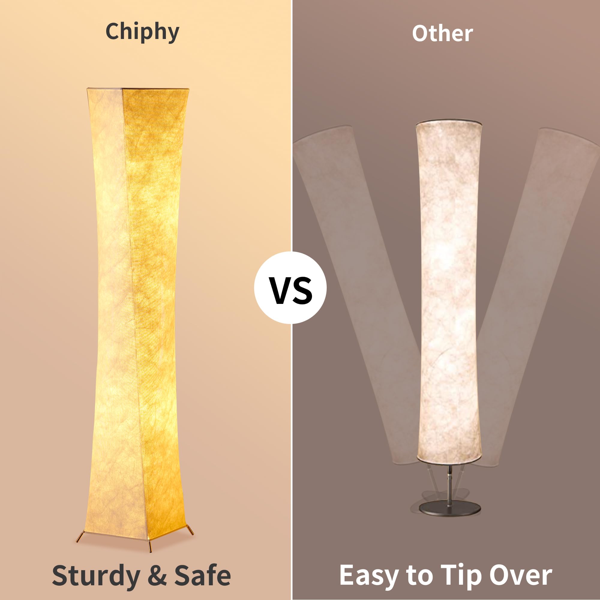 chiphy Floor Lamp, Dimmable 39" (XS) Tall Standing Lamp, 3 Levels Adjustable Brightness 12Wx2 LED Bulbs, Column Floor Light w/White Fabric Shade, Home Decor for Living Room, Bedroom, Kids Room