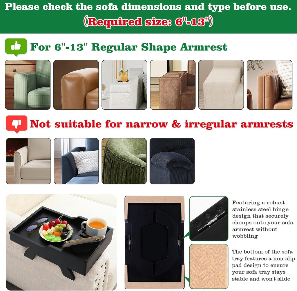 GHKINMAL Couch Cup Holder Tray, 15.4"x9.9" Large 4 in 1 Couch Arm Tray with 360°Rotated Phone Holder, Non-Slip Clip on Side Table for Drinks/Remote/Snacks, Ideal Gift for Husband, Wife, Parents