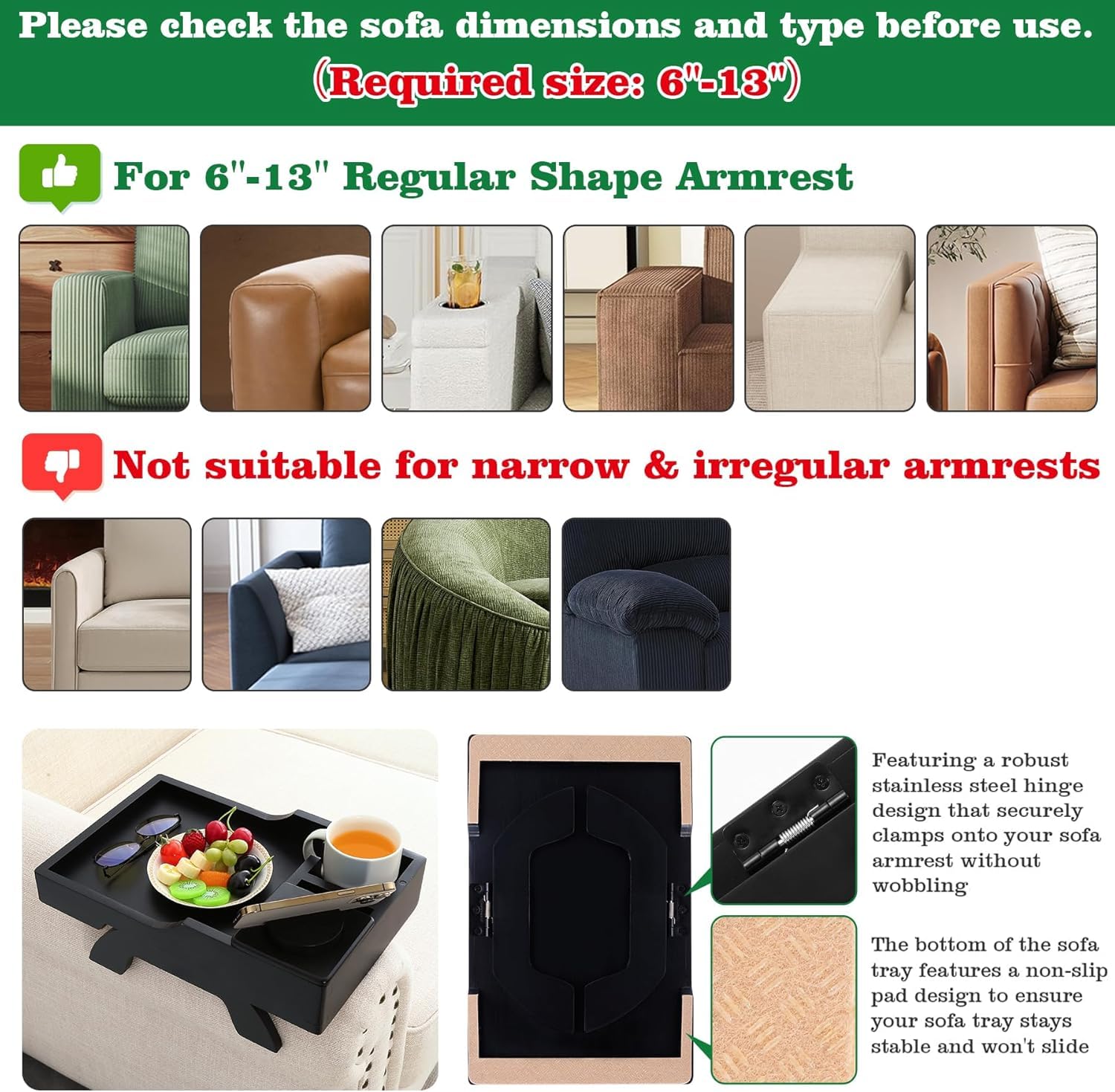 GHKINMAL Couch Cup Holder Tray, 15.4"x9.9" Large 4 in 1 Couch Arm Tray with 360°Rotated Phone Holder, Non-Slip Clip on Side Table for Drinks/Remote/Snacks, Ideal Gift for Husband, Wife, Parents