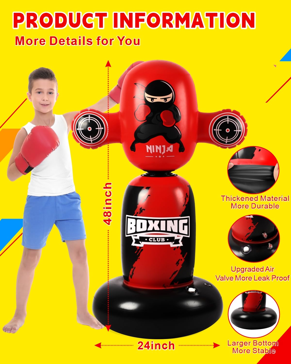 Punching Bag for Kids,New Upgraded 360°Rotating Kids Punching Bag,Inflatable Boxing Bag Toy for Boys Girls, Christmas Birthday Gift for Kids Age 3-12