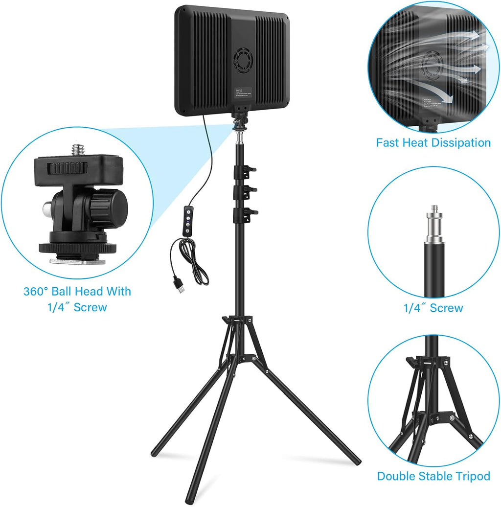 2 Pack LED Video Light with 63'' Tripod Stand, Obeamiu 2500-8500K Dimmable Photography Studio Lighting for Video Film Recording/Collection Portrait/Live Game Streaming/YouTube Podcast, USB Charger