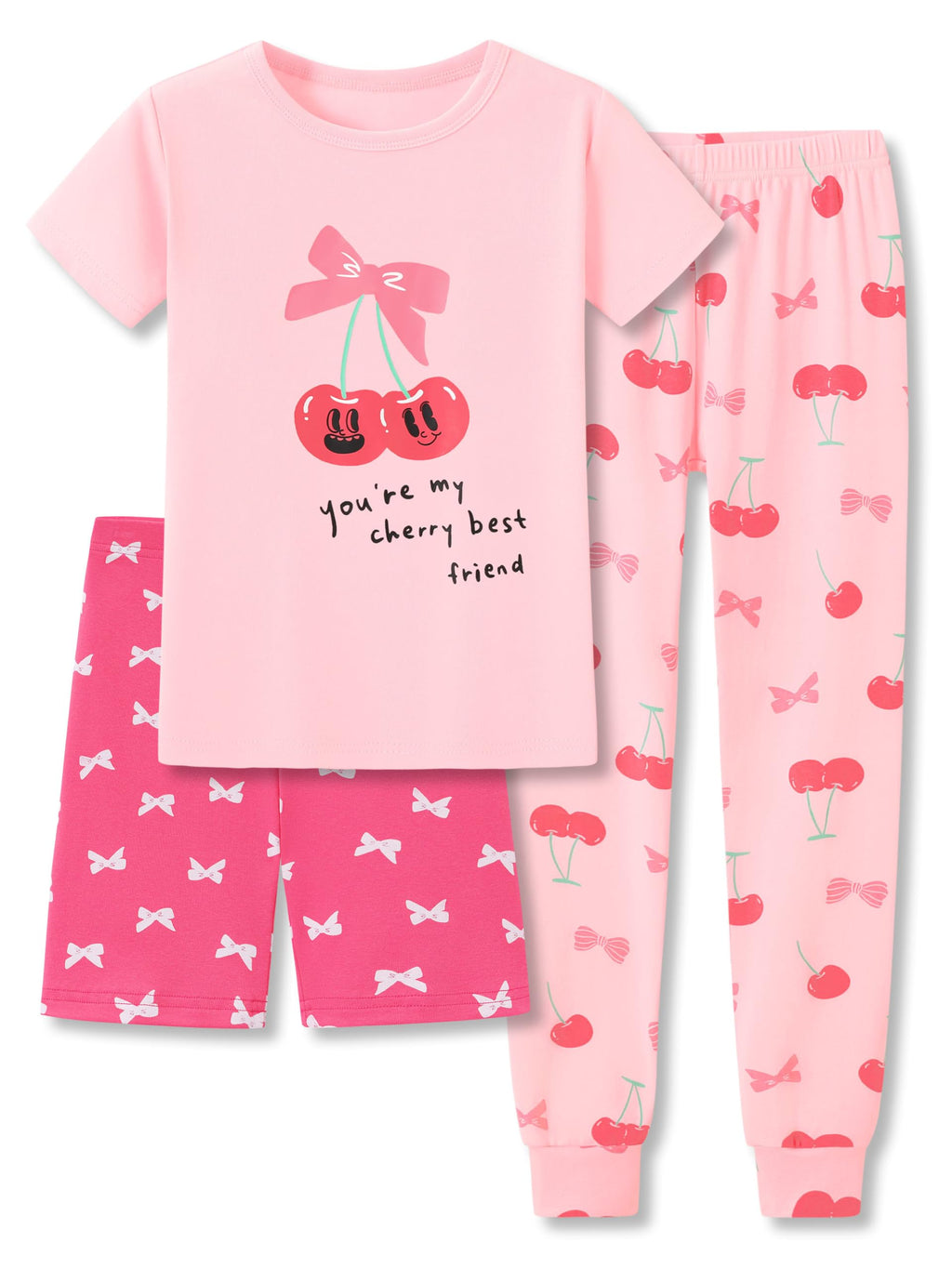 Topgal Little & Big Girls Cotton Knit Pajama 3-Piece Shorts Pants Summer PJ Set Size 4-14