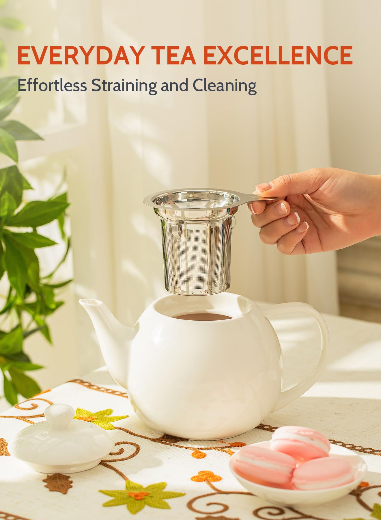 Sweese Porcelain Teapot 27 oz with Infuser for Loose Leaf Tea, Bluish Grey