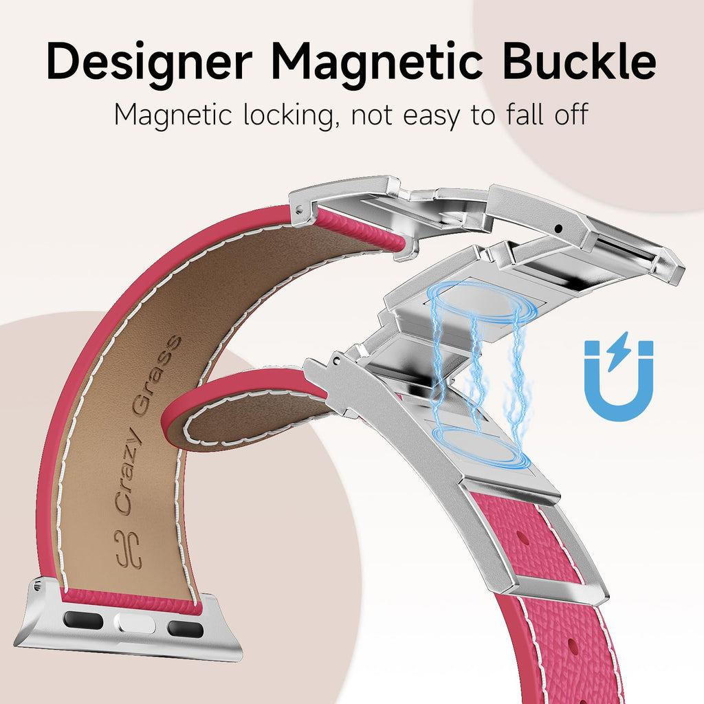 Designer Leather Band Compatible with Apple Watch 49mm46mm45mm44mm42mm41mm 40mm38mm for Women,Magnetic Buckle Replacement Strap for iWatch Ultra 3/2 /1 SE 3/2/1 Series 11/10/9/8/7/6/5/4/3/2/1