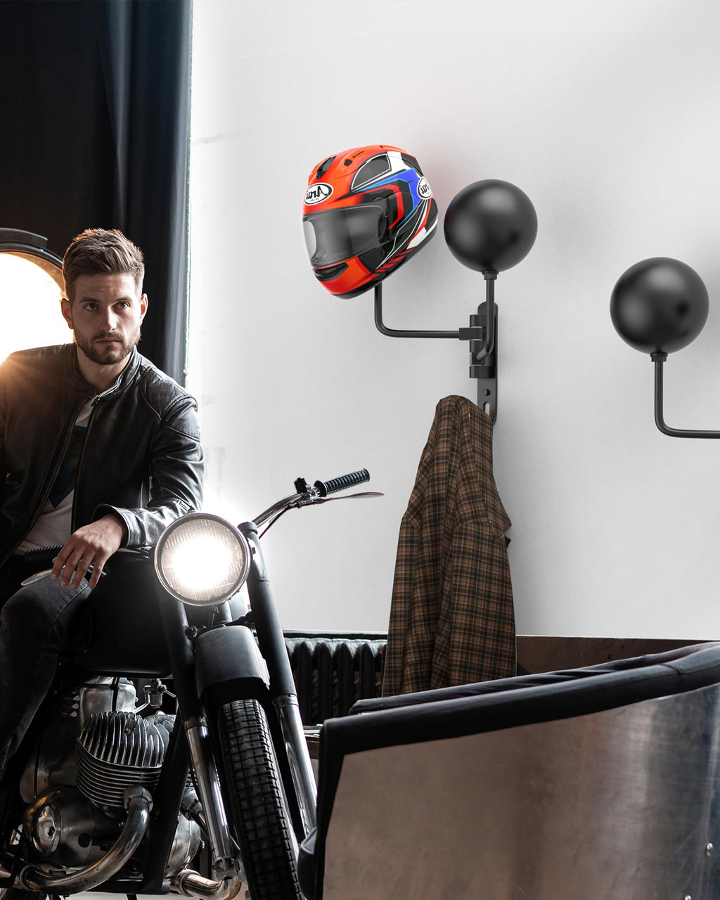 Helmet Hanger Wall Mount 180° Swivel Helmet Holder for Motorcycle Bike Racing Outerwear Sports Gear