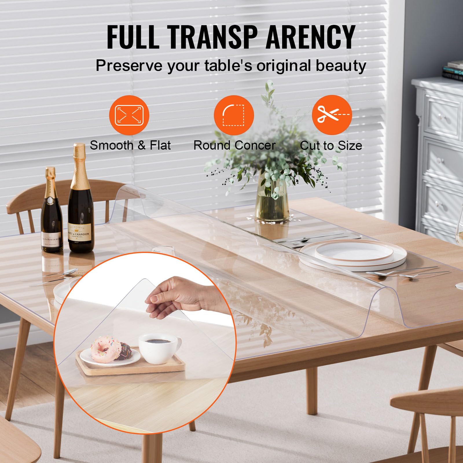 VEVOR Clear PVC Square Tablecloth, 12" x 12", 1.5mm Thick, Waterproof, Stain Resistant, Durable, Desk, Coffee Table, Dining Room Table
