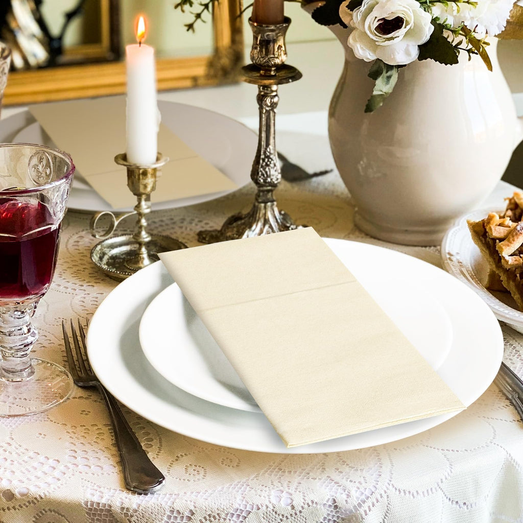 KAMMAK Black Napkins Disposable with Pocket Wedding Decorative Dinner Paper Napkins 100 Pack Linen Feel Prefolded Guest Hand Towels for Party Decoration, Cocktail Reception, Hotel (16.5 x 16.5 inch)