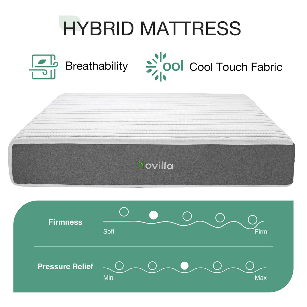Novilla 12 Inch Queen Size Mattress in a Box with Advanced Cooling Gel Memory Foam Bed with Charcoal Support Layer, Medium-Firm Pressure Relief & Motion Isolation for Balanced Support