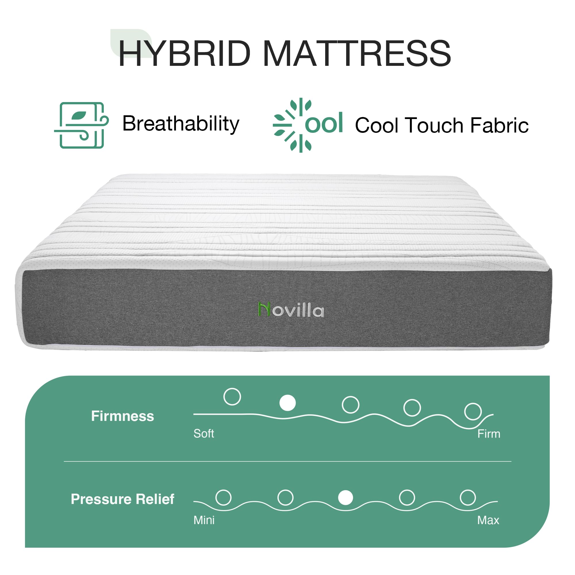 Novilla 12 Inch Queen Size Mattress in a Box with Advanced Cooling Gel Memory Foam Bed with Charcoal Support Layer, Medium-Firm Pressure Relief & Motion Isolation for Balanced Support