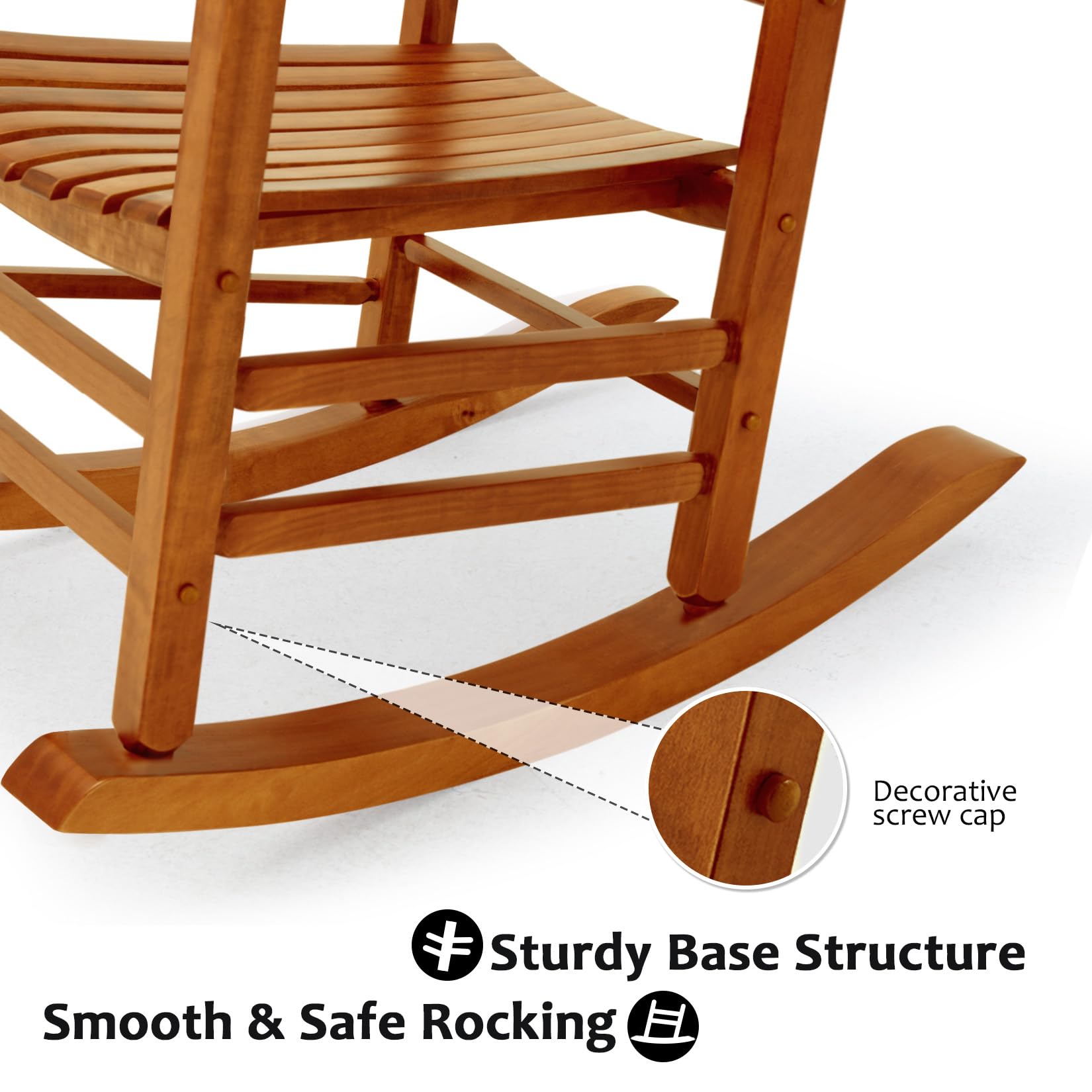 Hupmad Wooden Rocking Chair Outdoor Oversized Porch Rocker Chair,Patio Wooden Rocker with High Back and Armrest,All Weather Rocker Slatted for Backyard,Garden,400 lbs Support,Black