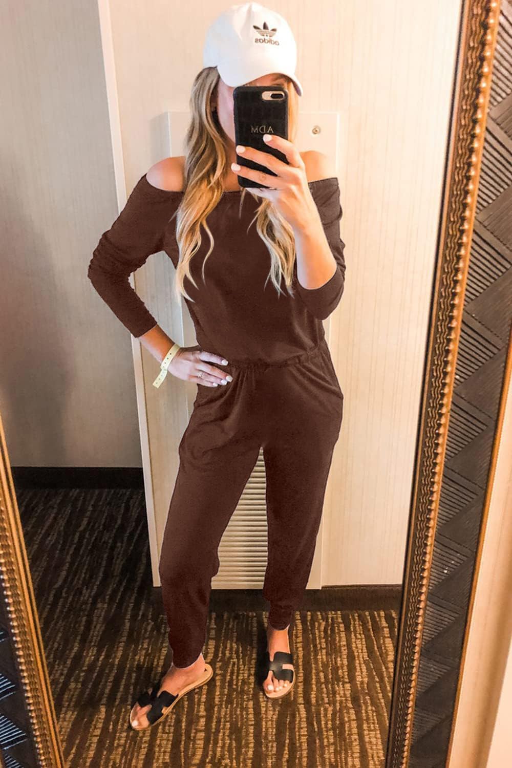 PRETTYGARDEN Jumpsuits for Women Casual 2026 Fall Long Sleeve Off Shoulder Rompers One Piece Travel Outfits Fashion Clothing