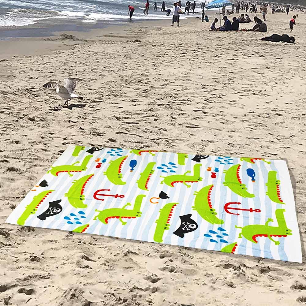 Kids Beach Towel Velour Terry Blanket Throw 100% Cotton Super Soft Absorbent 25.5X51 inches for Bath Swimming Sports Camping Holiday Picnic, Bus Coconut Parasol Lounge Audio Player.