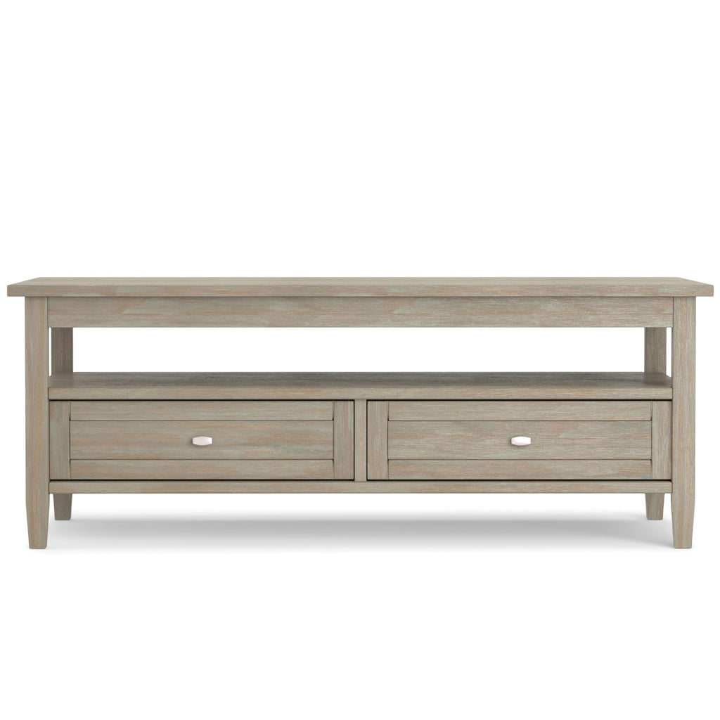 SIMPLIHOME Warm Shaker Coffee Table - 48 inch Wide Solid Wood Coffee Table in Black, Transitional Living Room Table with 2 Drawers, Open Shelf, Shaker Fronts and Tapered Legs