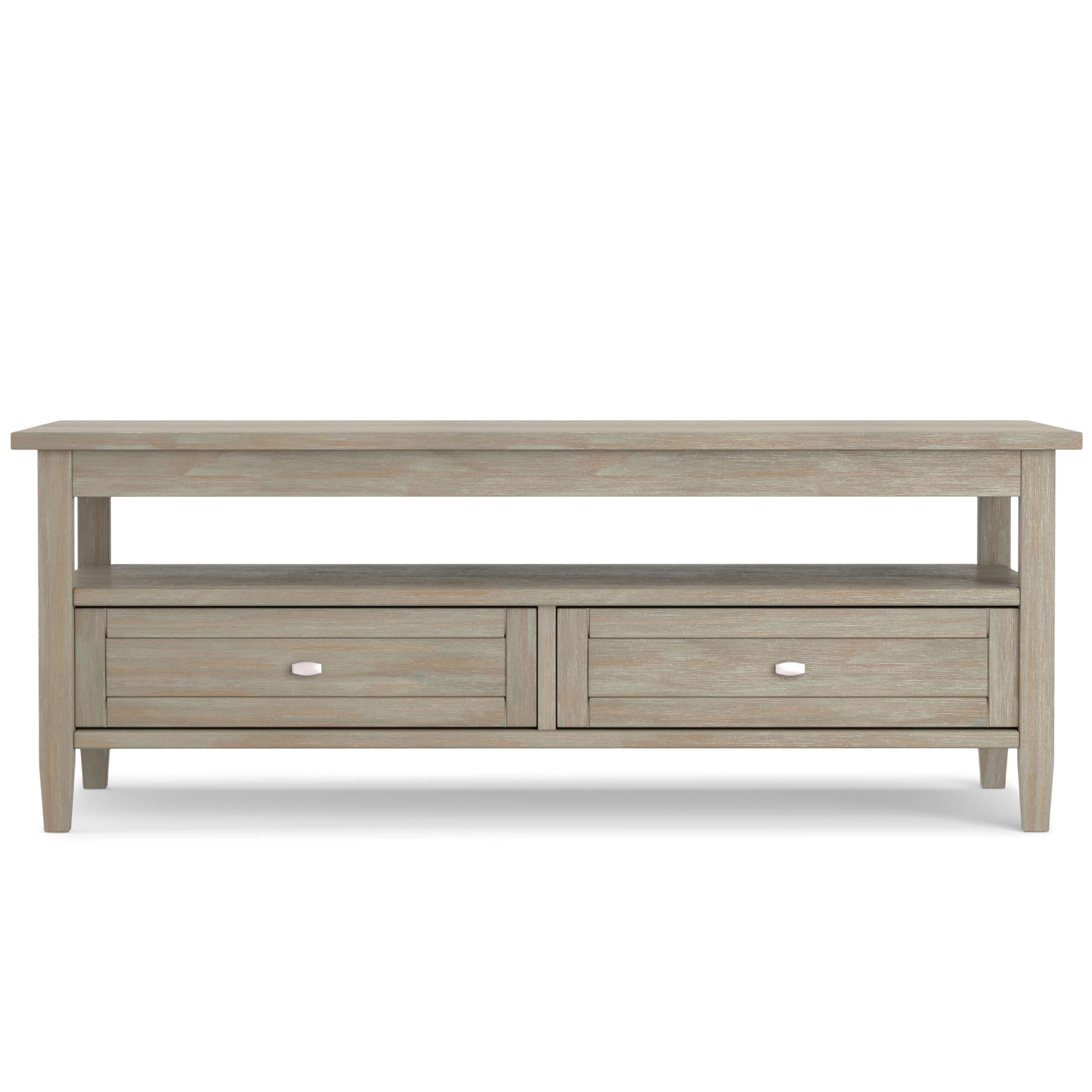 SIMPLIHOME Warm Shaker Coffee Table - 48 inch Wide Solid Wood Coffee Table in Black, Transitional Living Room Table with 2 Drawers, Open Shelf, Shaker Fronts and Tapered Legs