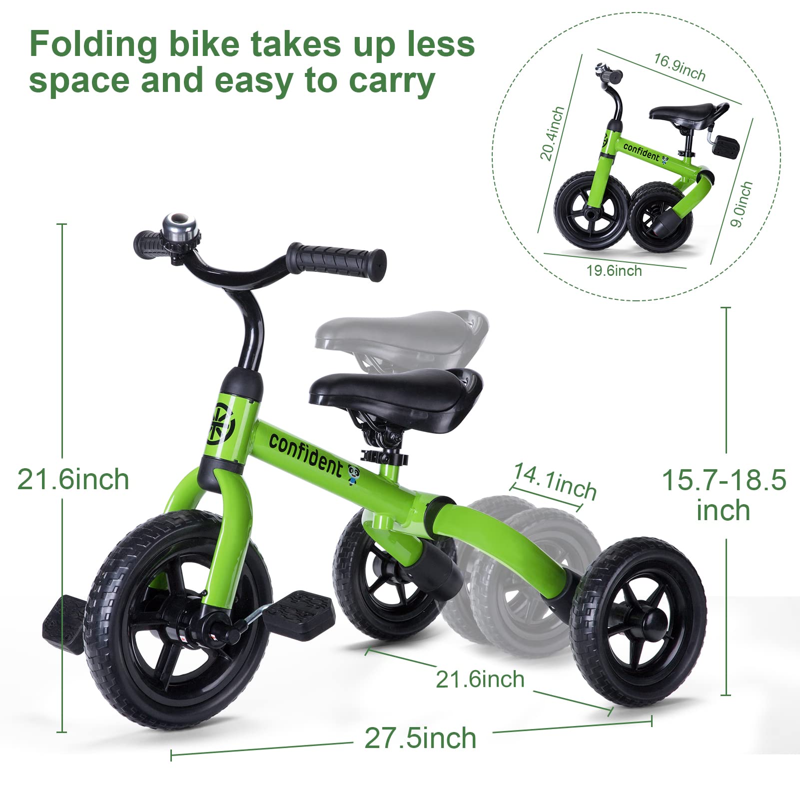 XPIY Tricycle for Toddlers Age 2-5 Years Old, 3 in 1 Folding Toddler Bike for Boys and Girls, Kids' Bike Trike with Detachable Pedal and Adjustable Seat (Blue)