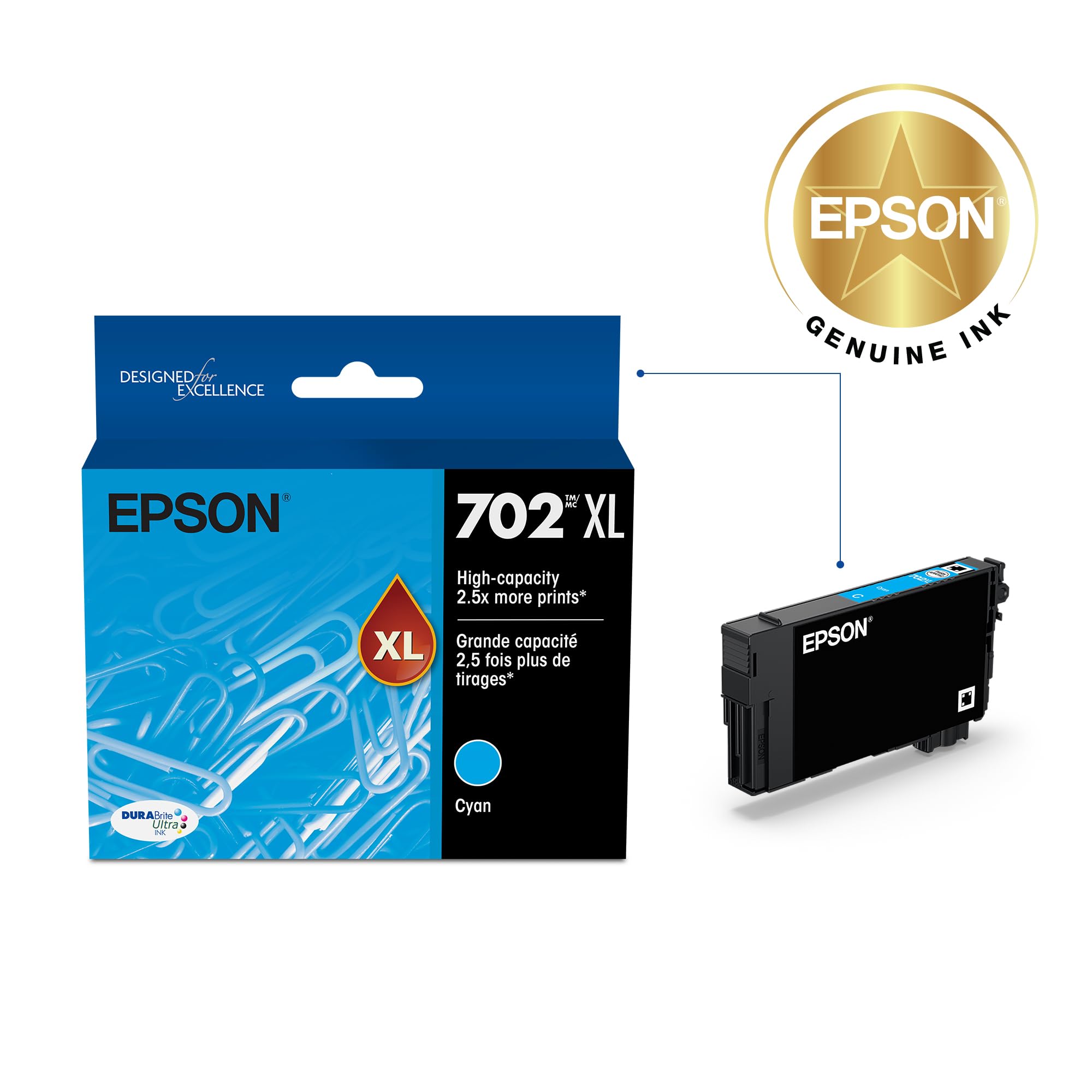 EPSON 702 DURABrite Ultra Ink High Capacity Black Cartridge (T702XL120-S) Works with WorkForce Pro WF-3720, 3730, 3733