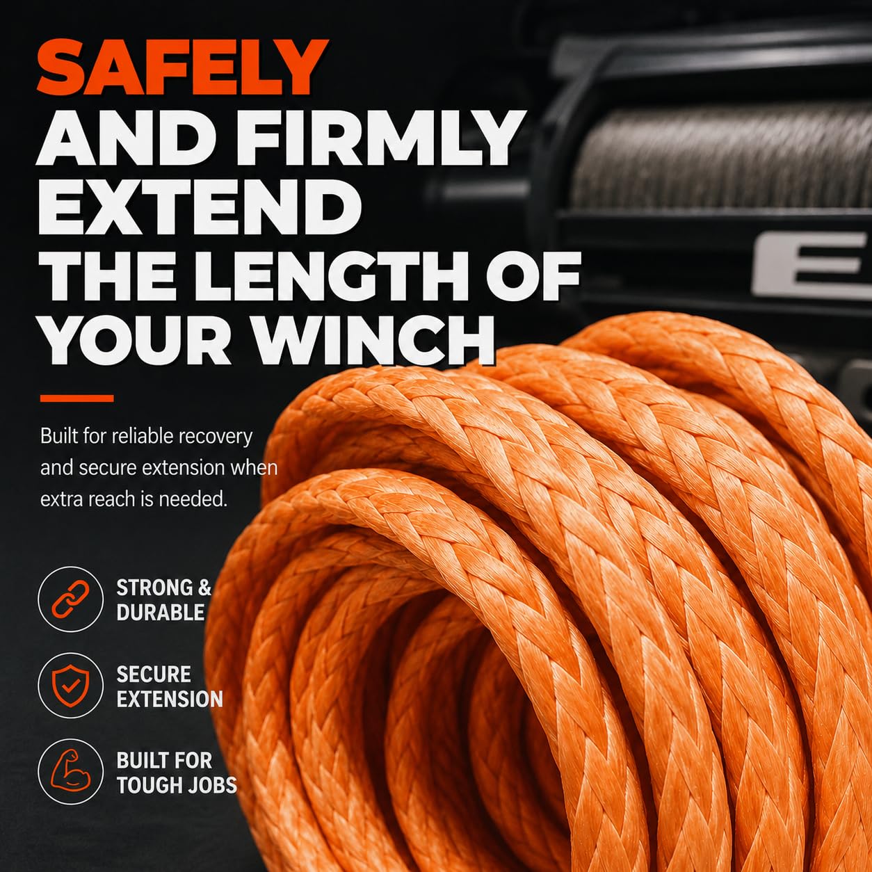 Ucreative 3/8 Inch x 50 Feet Synthetic Winch Extension Rope 26,500 Lbs for Off Road Vehicle Gray