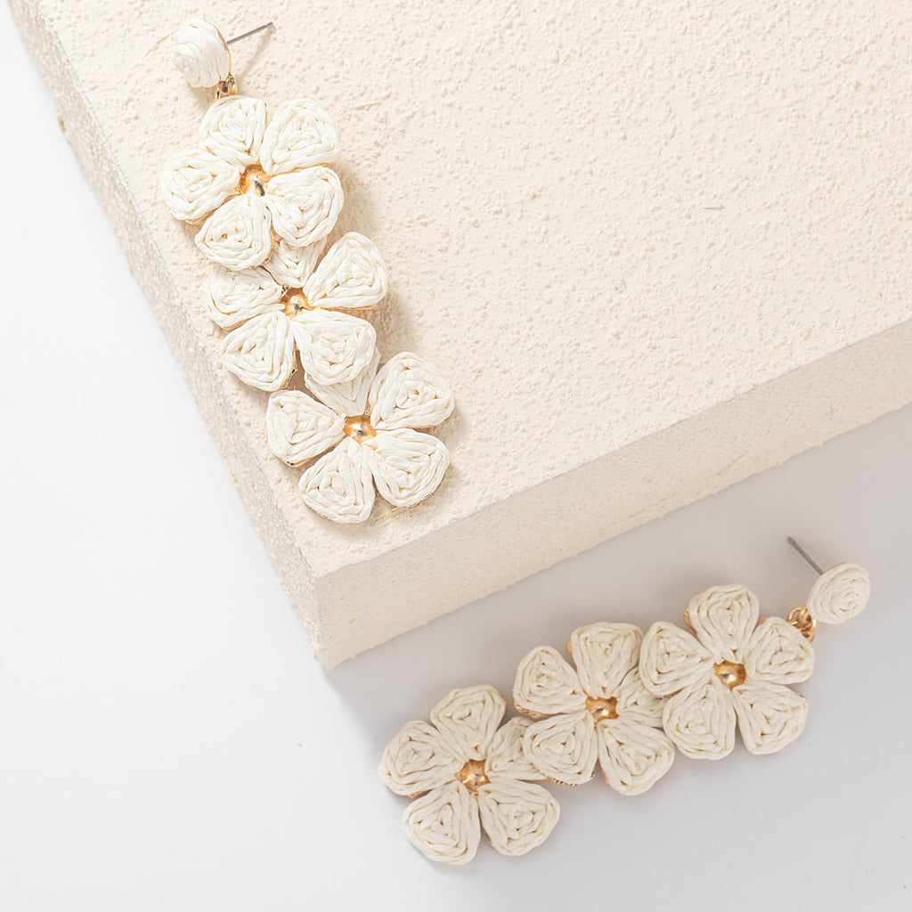 Boho Flower Earrings Statement Raffia Dangle Earrings Cute Floral Jewelry Trendy Summer Beach Vacation Outfits for Women