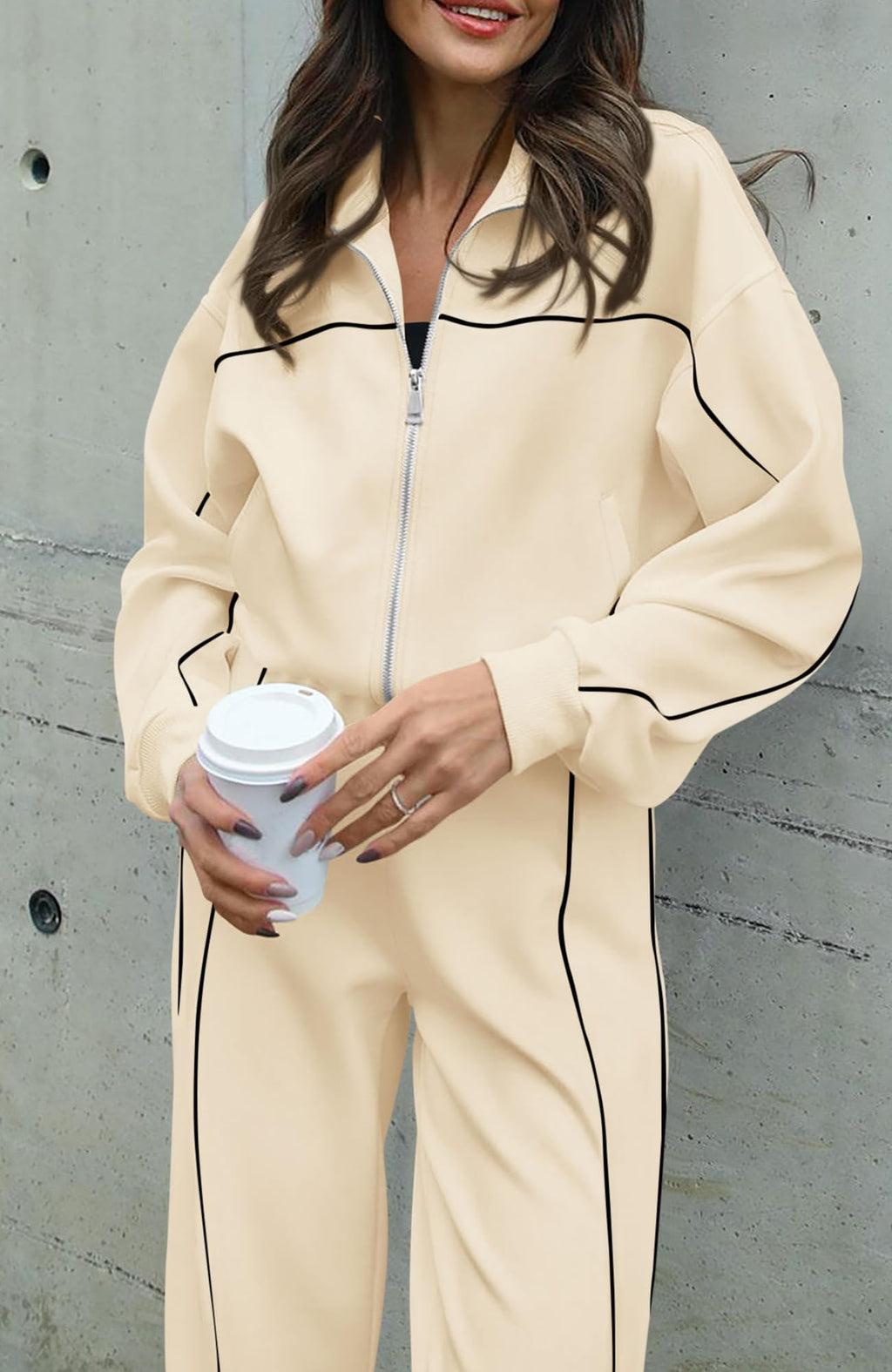 BTFBM Women's Two Piece Tracksuit Fall 2026 Long Sleeve Zip Up Sweatshirt Long Pants Outfits Jogger Sweatsuit Sets