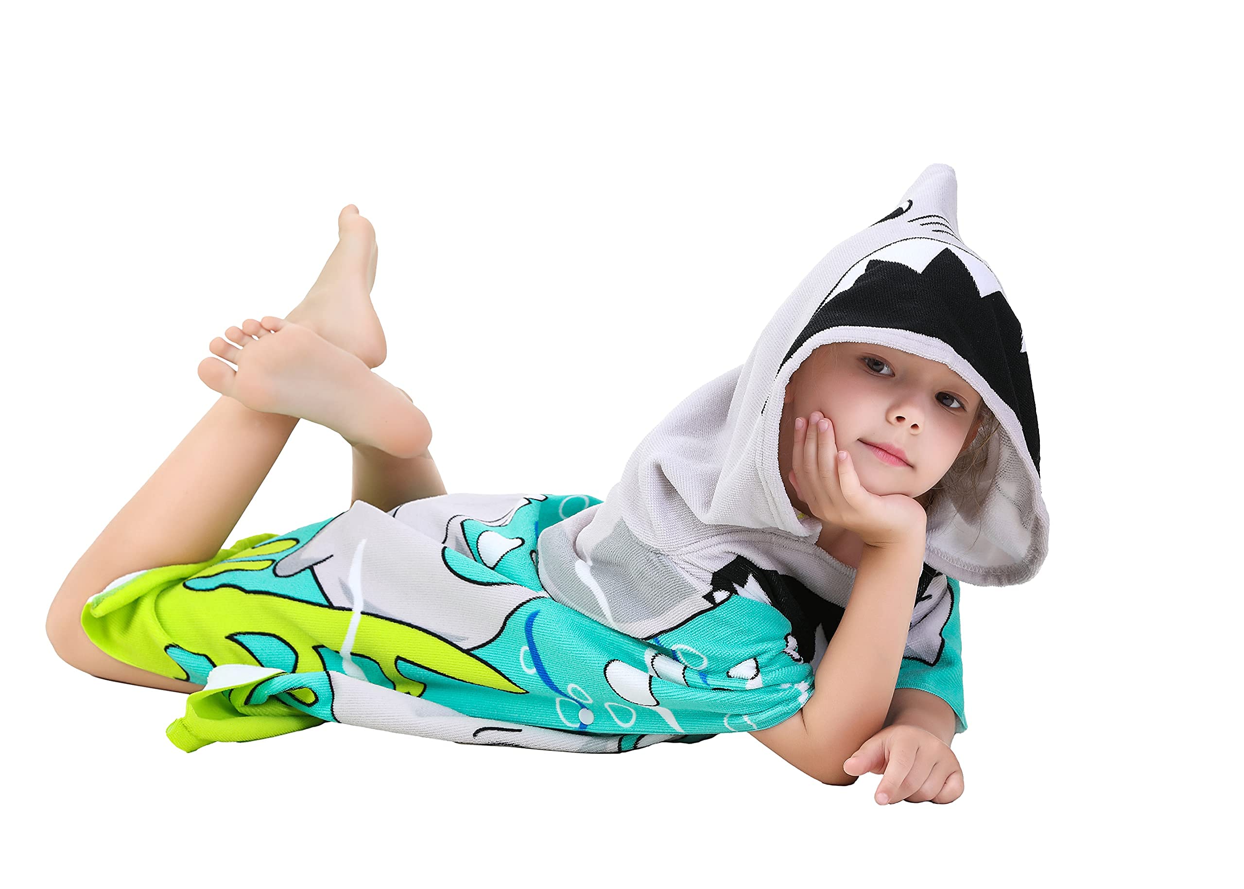 Soft Microfiber Swim Cover-ups for 3 to 10 Years Old Kids Hooded Bath Beach Poncho Towels (Alligator, Fits 3-10 Years)