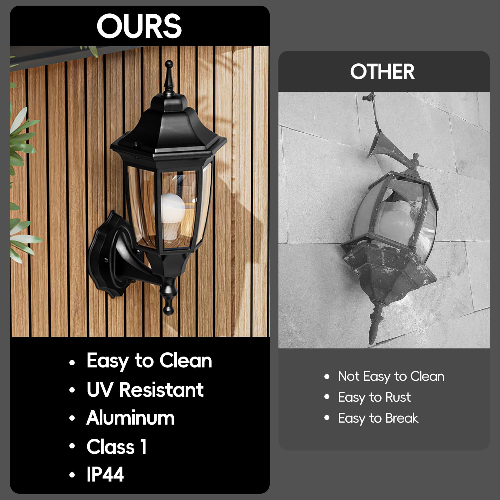 EMART Dusk to Dawn Plastic Outdoor Wall Light Fixtures with Bulbs, Waterproof and Anti-Corrosion Porch Sconces, Exterior Lanterns Wall Mount Lamp for Outside, Garage, Front Door, Patio, 1 Pack, Black
