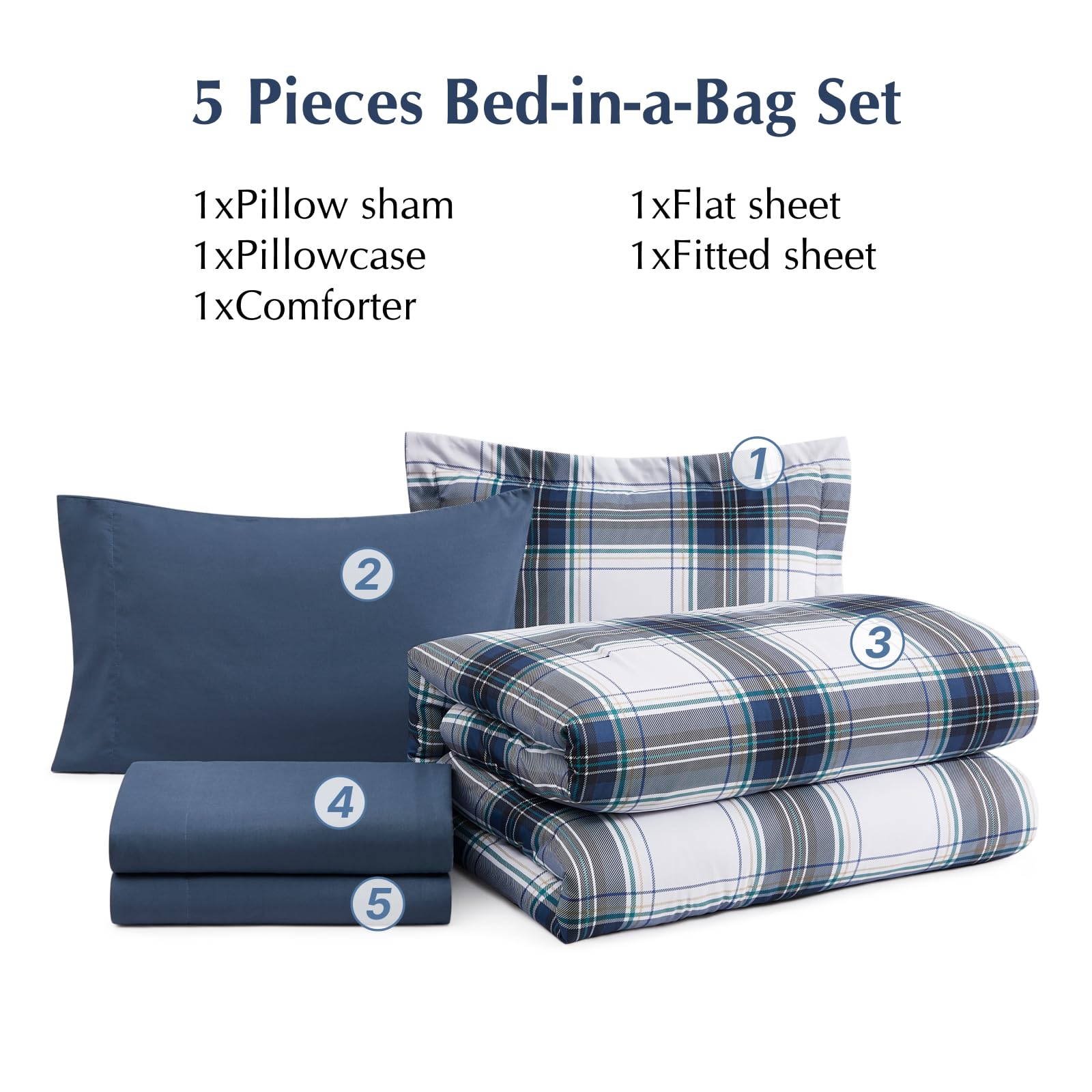 MaiRêve Queen Comforter Set, Classic Plaid Farmhouse Bedding Sets 7 Pieces, Beige All Season Bed in A Bag with Sheets, Pillowcases & Shams