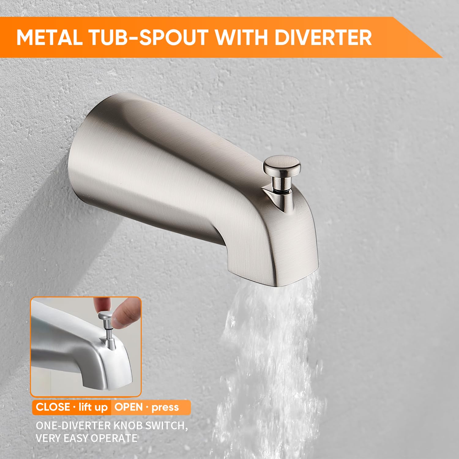 Gold Brushed Tub Shower Faucet Set With 8" Shower Head & Spout