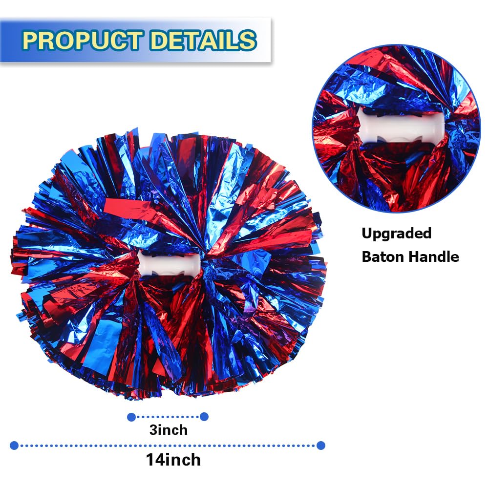 Lovecheer 2PCS/6PCS Metallic Pom Poms Cheerleading with Baton Handle Cheer Pompoms for Kids Adults Team Sports Spirit Party Cheering