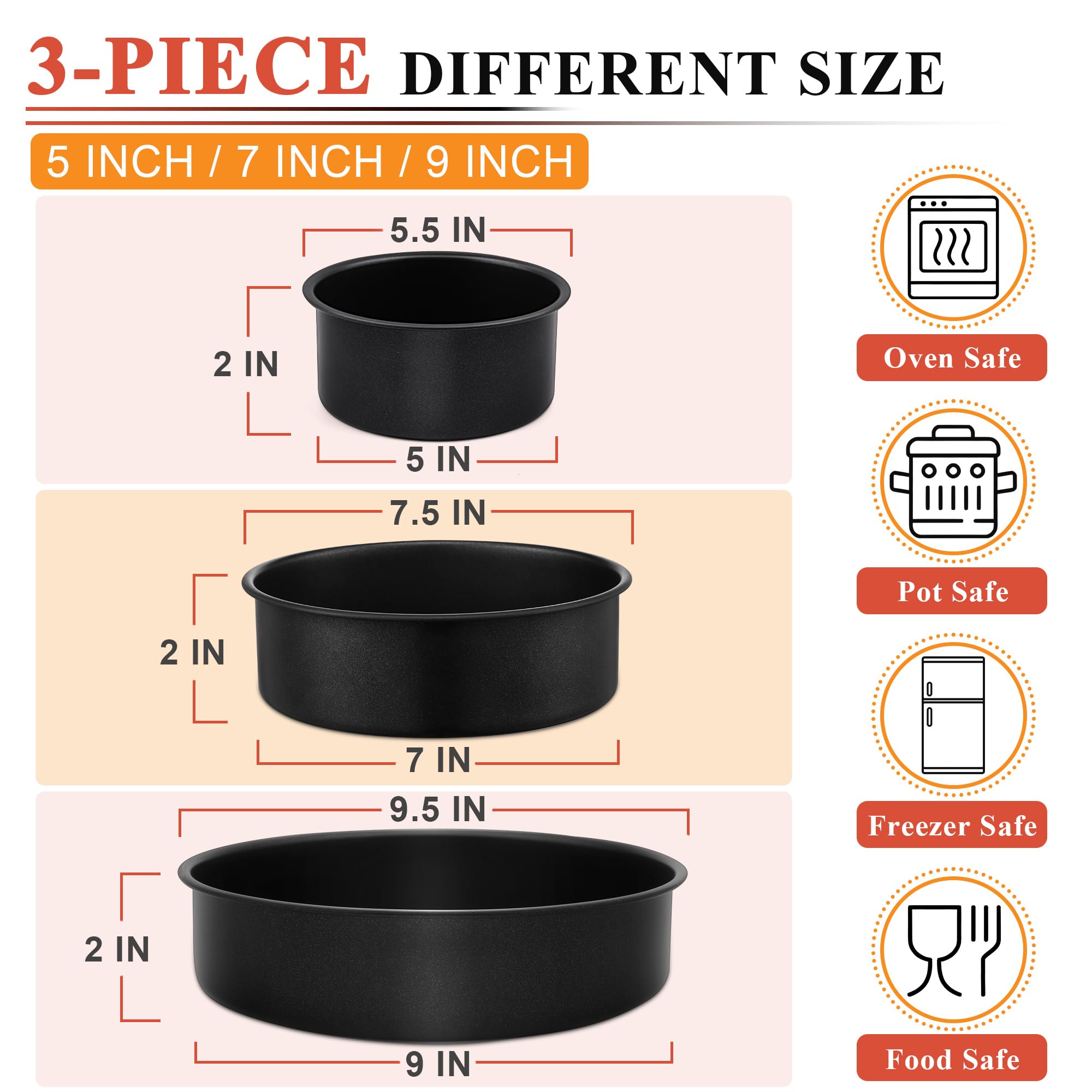 E-far 4 Inch Cake Pan Set of 3, Nonstick Stainless Steel Mini Round Cake Pans Tin, Small Size for Baking Smash Cakes/Cheesecake, Stainless Steel Core & Non-toxic Coating, Straight Side & 2 Inch Deep