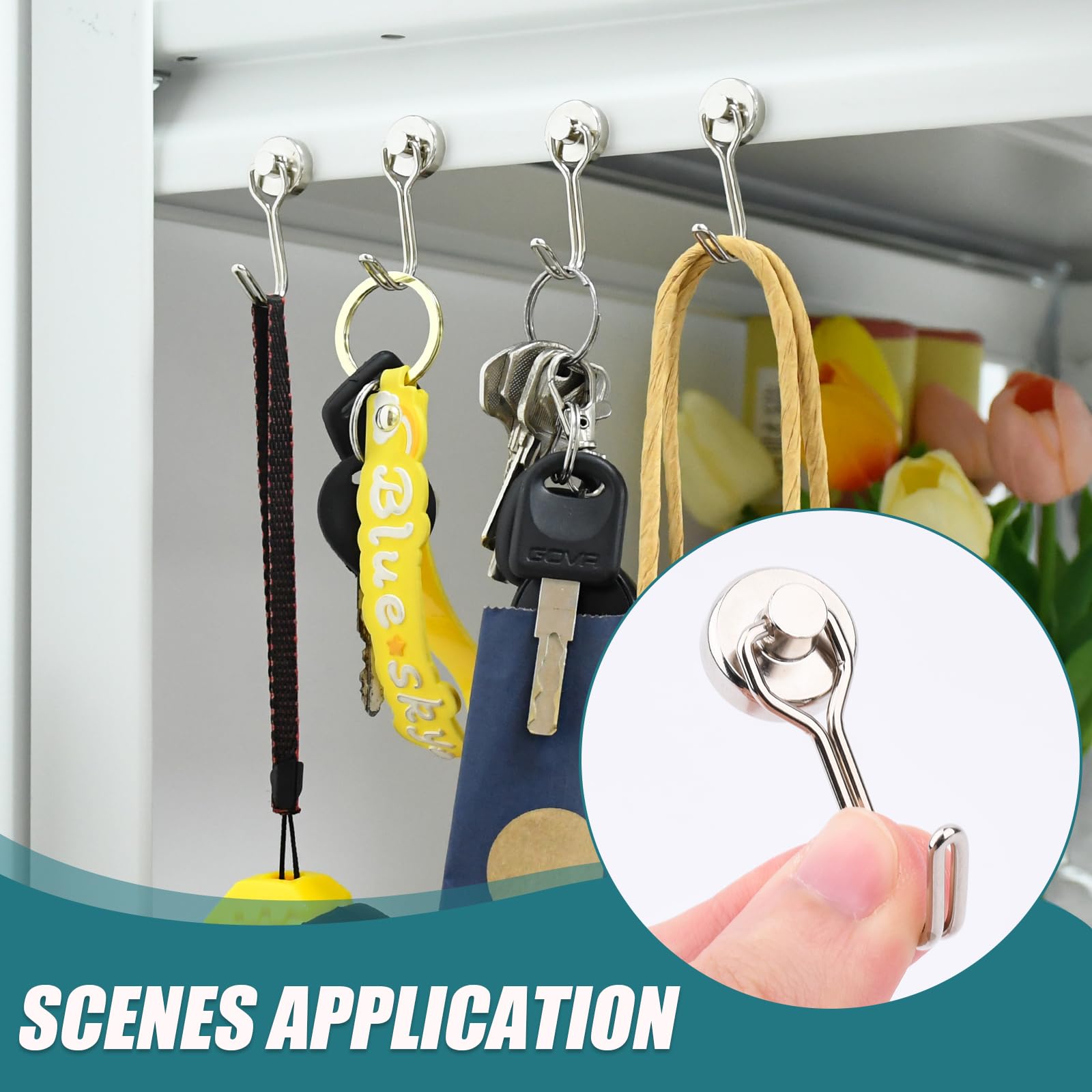 MAGXCENE 50 Pcs Magnetic Hooks Heavy Duty, 3 Different Size Strong Rare Earth Magnet Hooks for Hanging, Refrigerator, Neodymium Magnets with Hooks for Grill Kitchen Tool Storage