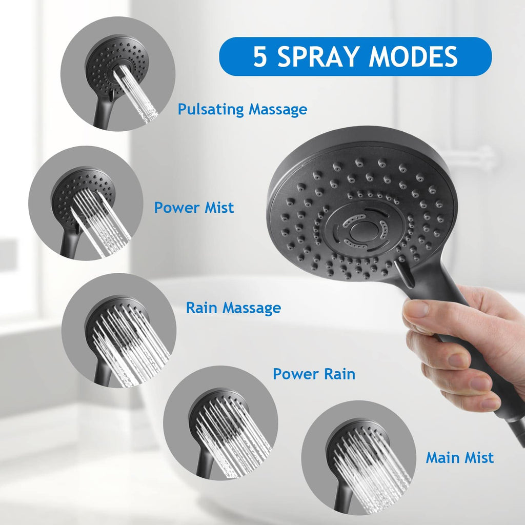 Shower Head Combo(Brushed Nickel),8 Inch High Pressure Rain Shower Head with 11 Inch Adjustable Extension Arm and 5 Settings Handheld Shower Head Combo,Powerful Shower Spray Against Low Pressure Water