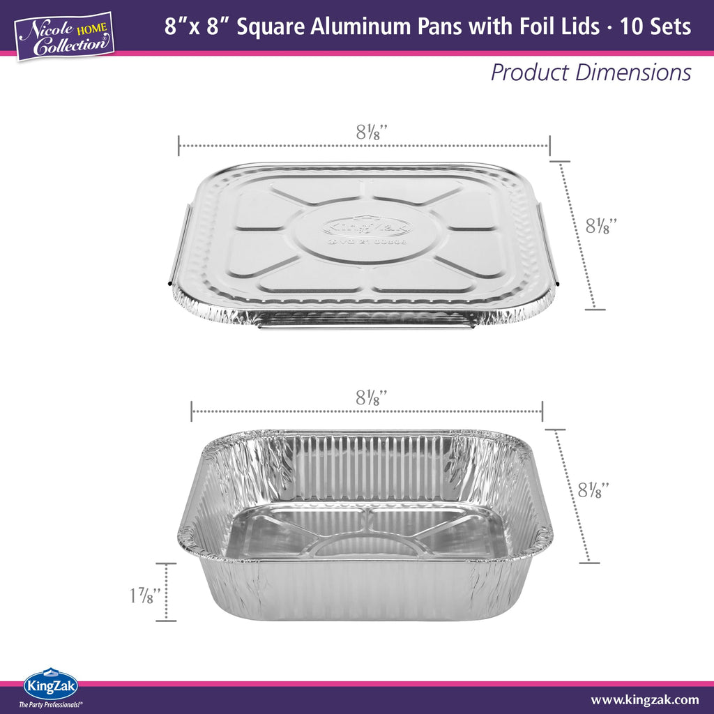 8x8 Aluminum Pans With Lids (10 Pack) 8 Inch Foil Pans With Covers - Cake Pans - Aluminum Square Pans With Lids - Disposable Food container - great For Cake Baking, Cooking, Freezing, Prepping Food