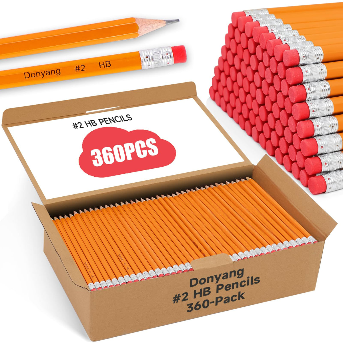 Donyang 600 Pack #2 HB Pencils Bulk, Pre-Sharpened with Erasers, Teacher Supplies Office Essentials Accessories, Number 2 HB Yellow Pencils for Writing, Drawing and Sketching
