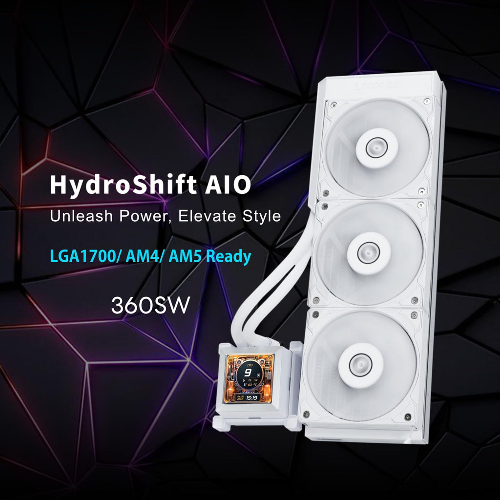 Lian Li Hydroshift LCD 360 Liquid Cooler - Flexible Side-Mounted Coolant Pathway, 2.88” LCD Screen - 480 x 480 Res. - Captured Screenshots or Recorded Videos - Fits Most PC Fans - Black (HSLCD36NB)