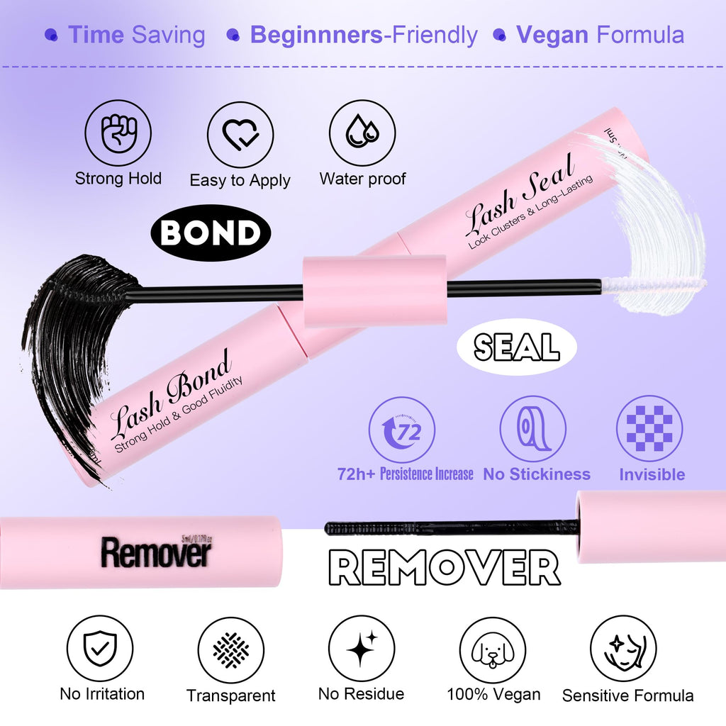 Pawotence Lash Extension Kit DIY 280pcs Individual Lash Clusters Kit 20D&30D Natural 9-15mm Cluster Eyelash Extensions Kit with Lash Bond and Seal, Tweezers for Self Use (20D&30D, 0.07D, 9-15mm, Kit)