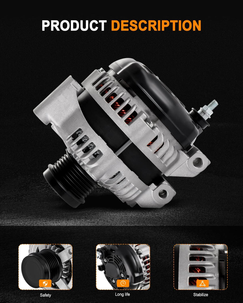 ASAPE 11570 High Output Alternator 160A 12V Fit for Dodge Grand Caravan 2011-2016, for Chrysler 200 2011-2014, for Ram C/V 2012-2015, for Dodge Journey 2011-2020, for Volkswagen Routan 2011-2014