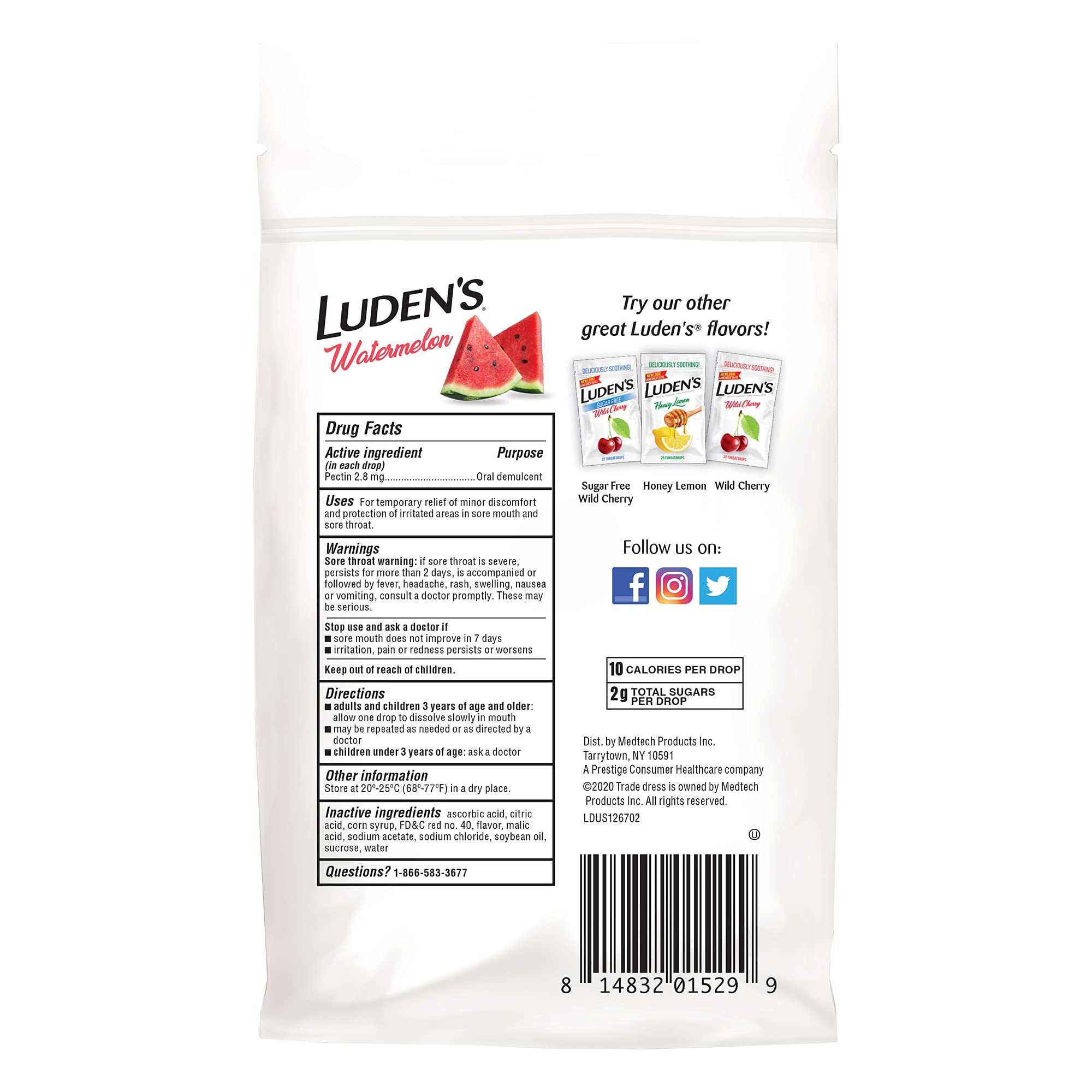 Luden's Sugar Free Wild Cherry Throat Drops, Sore Throat Relief, 25 Count (12 Pack)