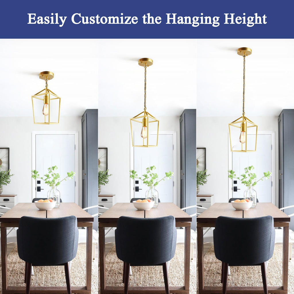 Sheetea 2-Pack Gold Pendant Lights Kitchen Island, Modern Mid Century Light Fixtures Hanging Lamp for Kitchen, Farmhouse Kitchen Pendant Lighting Over Island, Metal Cage Design