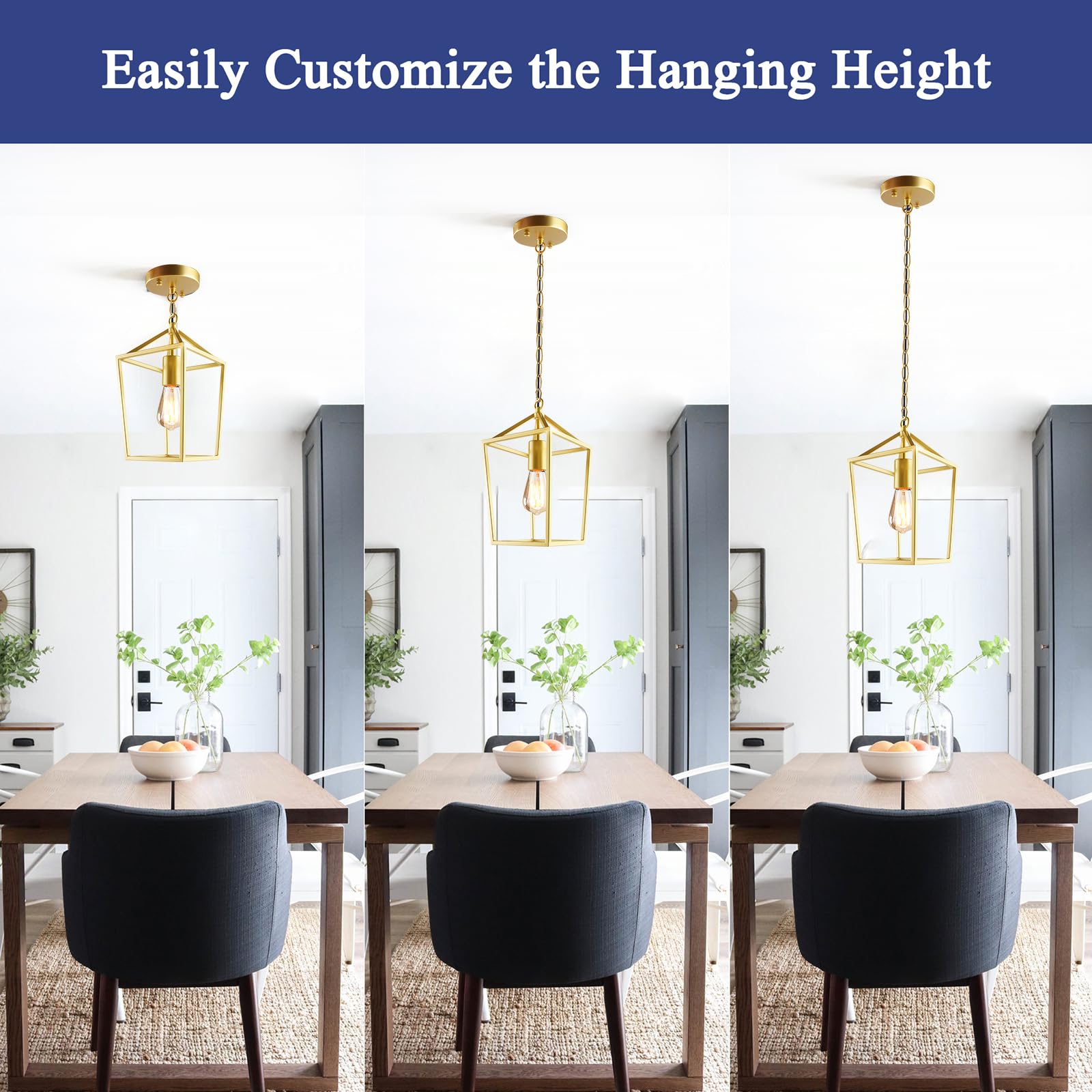 Sheetea 2-Pack Gold Pendant Lights Kitchen Island, Modern Mid Century Light Fixtures Hanging Lamp for Kitchen, Farmhouse Kitchen Pendant Lighting Over Island, Metal Cage Design