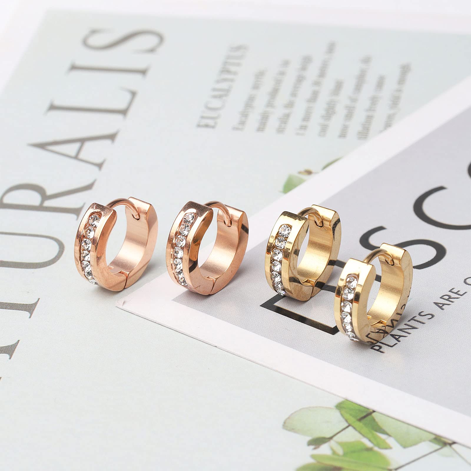 NEWITIN 12 Pairs Stainless Steel Stud Earrings for Men Hypoallergenic Earring Unisex Studs Inlaid Cubic Zirconia Men Earrings Hoop CZ Stud Earring Set for Women